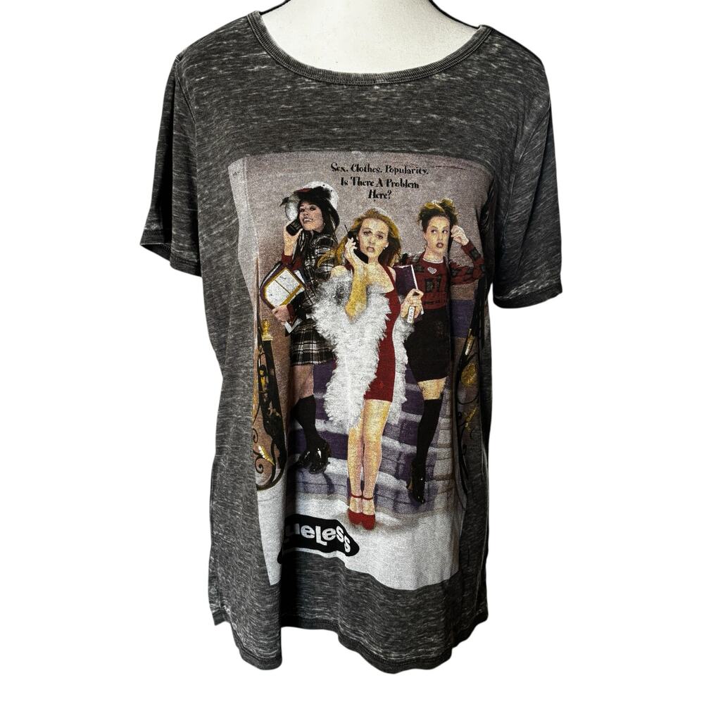 Clueless Movie T Shirt Womens Large Gray Graphic Distressed Relaxed Blouse